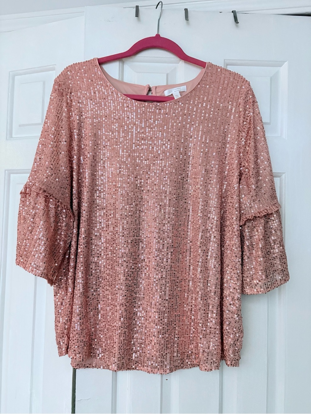 Lauren Conrad Sequin Peplum Sleeve Top - Rose Pink -XL